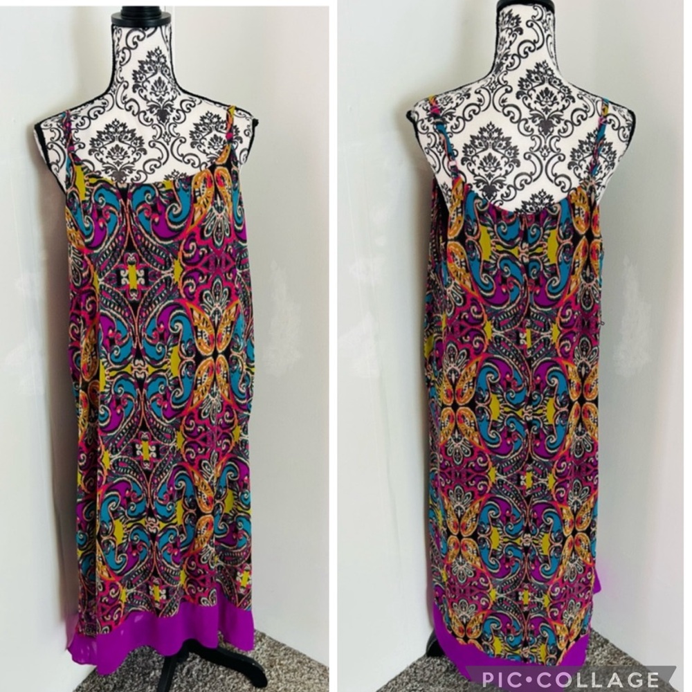 Lane Bryant Women’s Printed Scoop Neck Sleeveless High Low Layered Maxi Dress